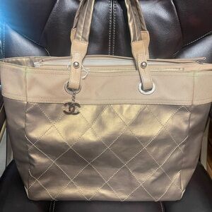 Chanel Metallic Gold Quilted Tote Bag